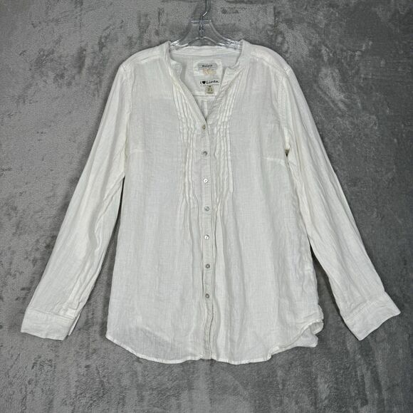 Malvin Shirt Womens 8 White Linen Button Up Blouse Preppy Neutral Minimalist - Picture 2 of 8